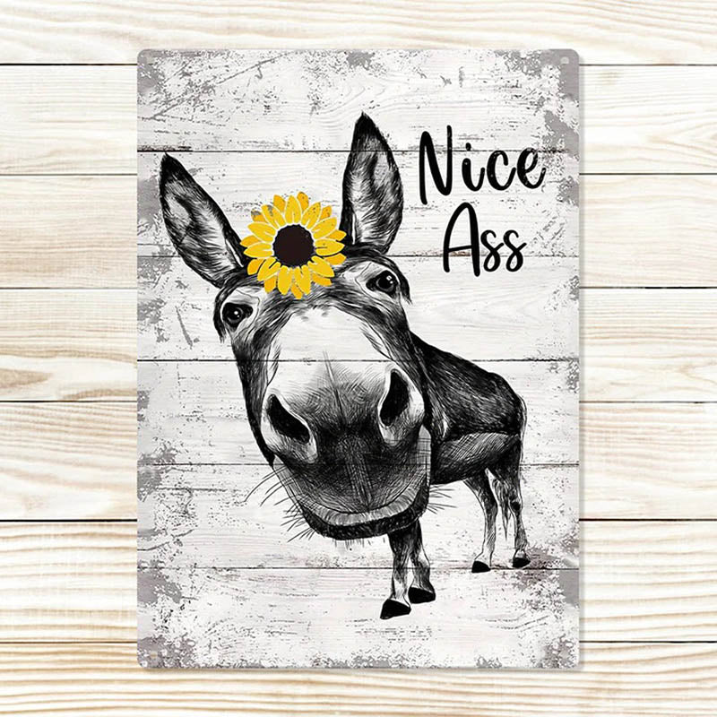 Funny Donkey Sunflower Metal Sign Farmhouse Bathroom Unique Gifts For Home Vintage Farm Animal Design