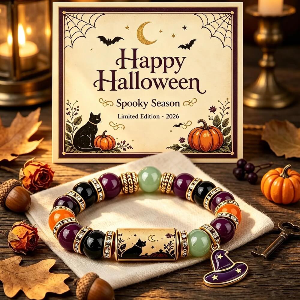 Halloween Beaded Bracelet | Witch Hat Cat Pumpkin Stretch Gift