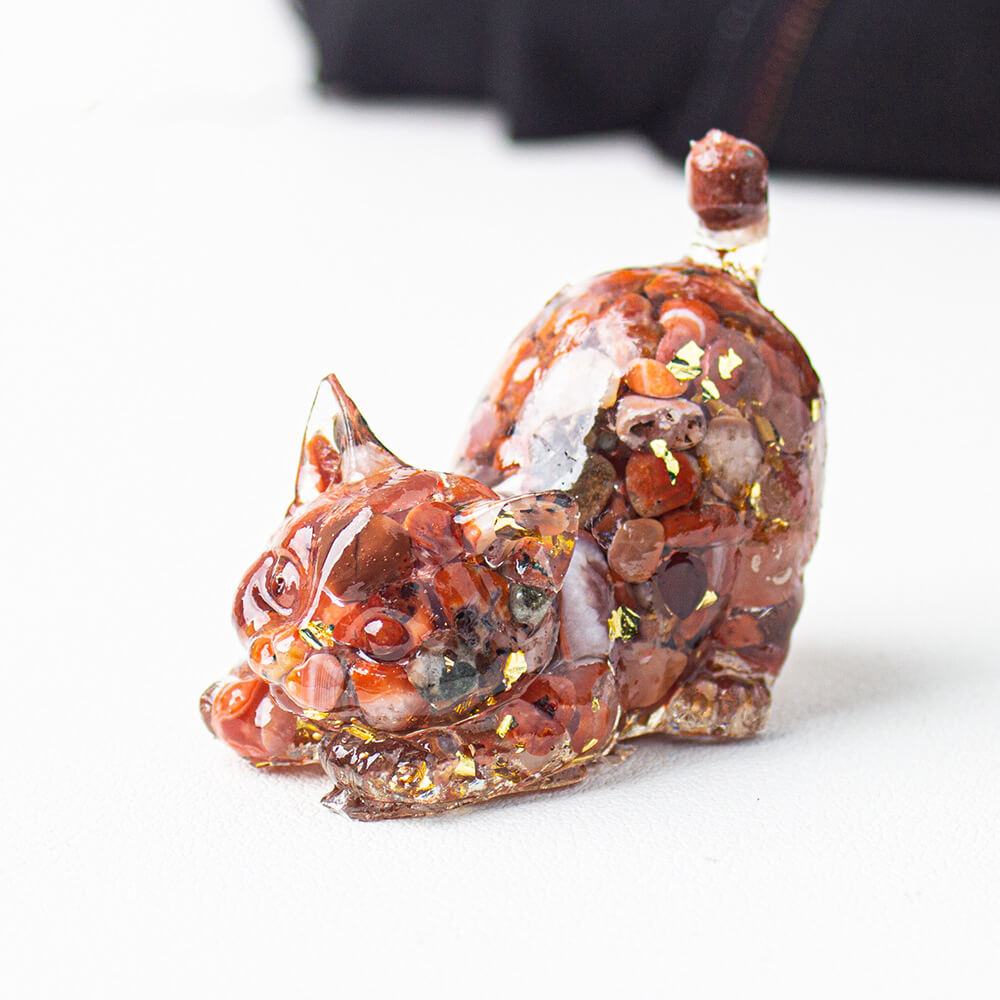 Handmade Natural Crystal Gemstone Cat with Raised Tail