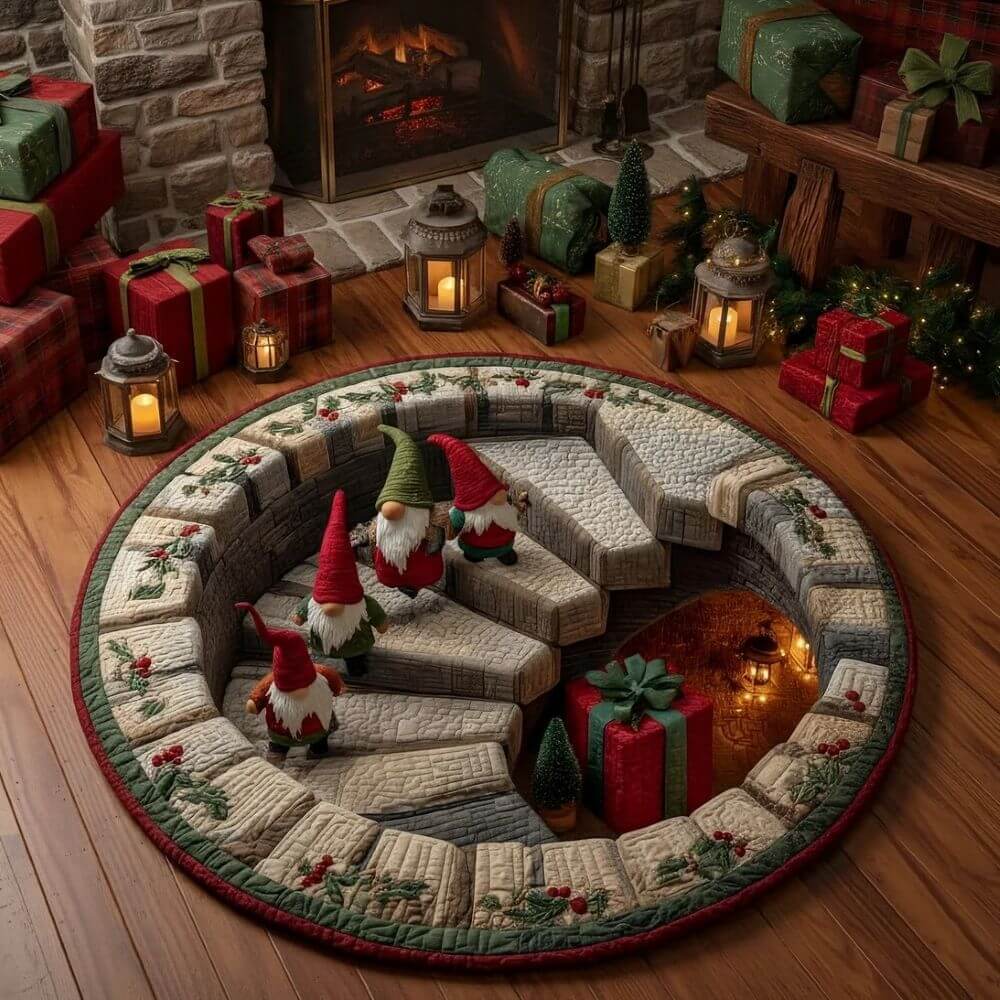 Christmas Gnome Stairway Round Rug - H731