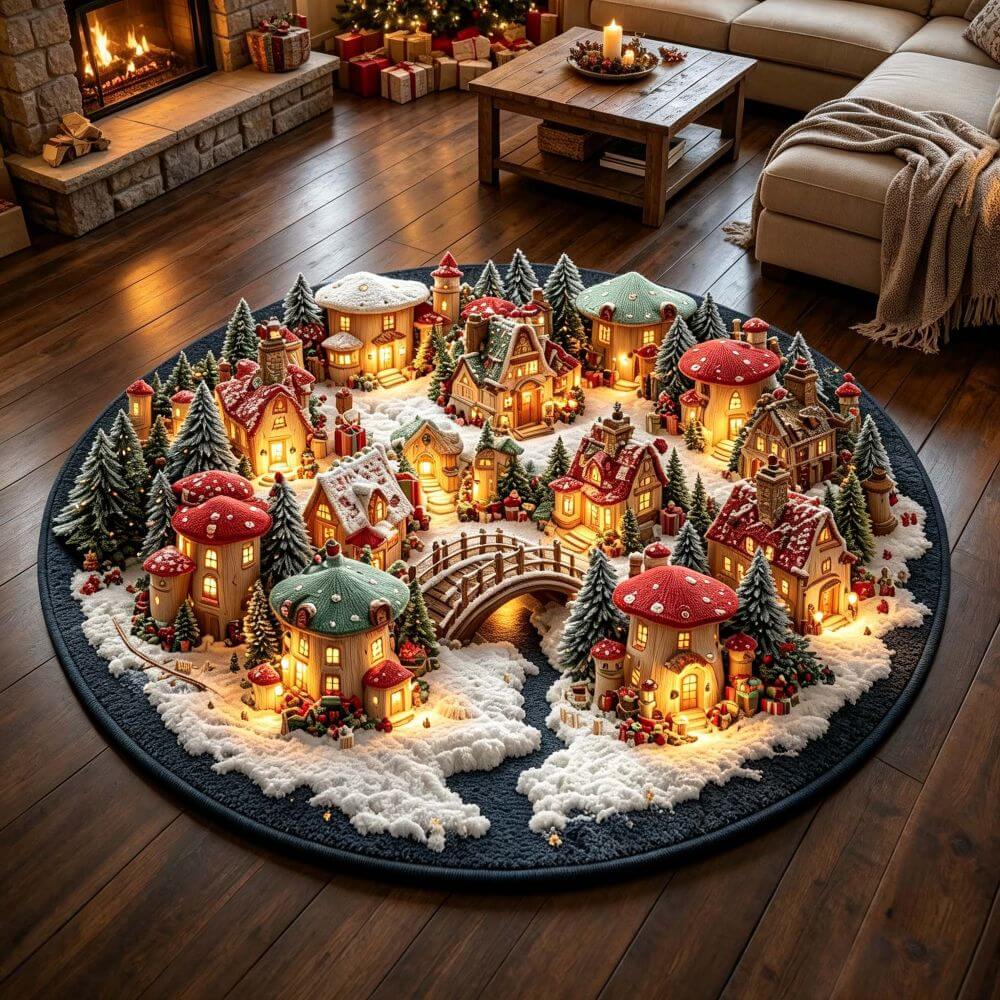 Christmas Mushroom Town Rug - J098
