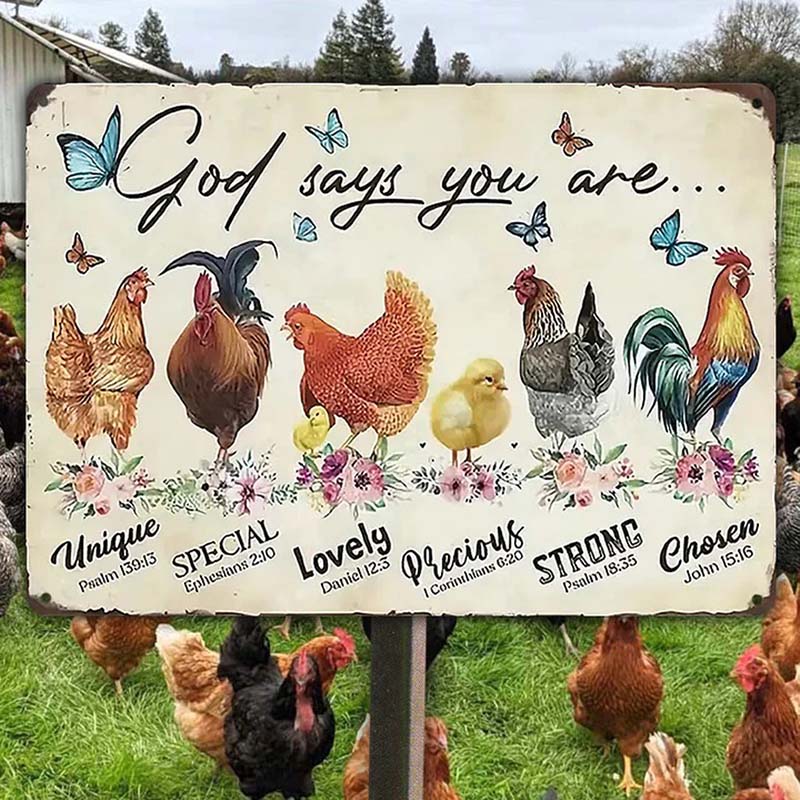 "Chickens-God Says You Are" Metal Sign, Hen House & Rooster Shelter Mental Sign - Outdoor Decorations