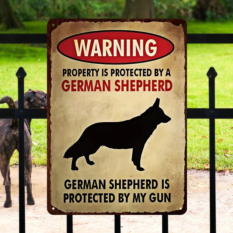 Property Is Protected By A German Shepherd - Metal Sign For Home Garden Outdoor