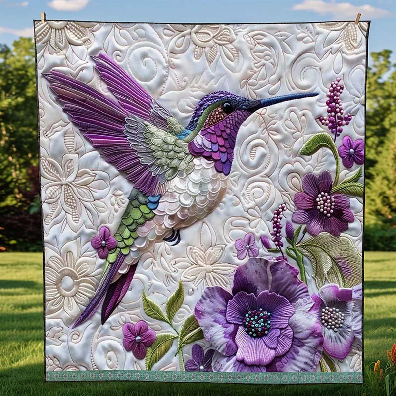 Purple Hummingbird Blanket - D249 - Premium Blanket