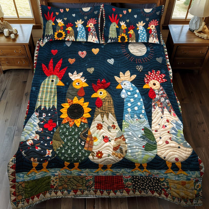 Moonlit Roosters 3-Piece Quilted Bedding Set