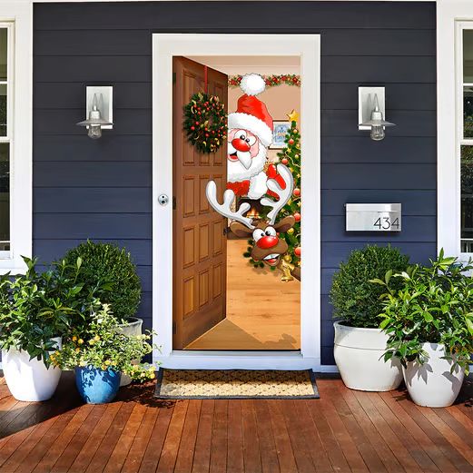 Christmas Front Door Decoration - Santa & Elk - H503