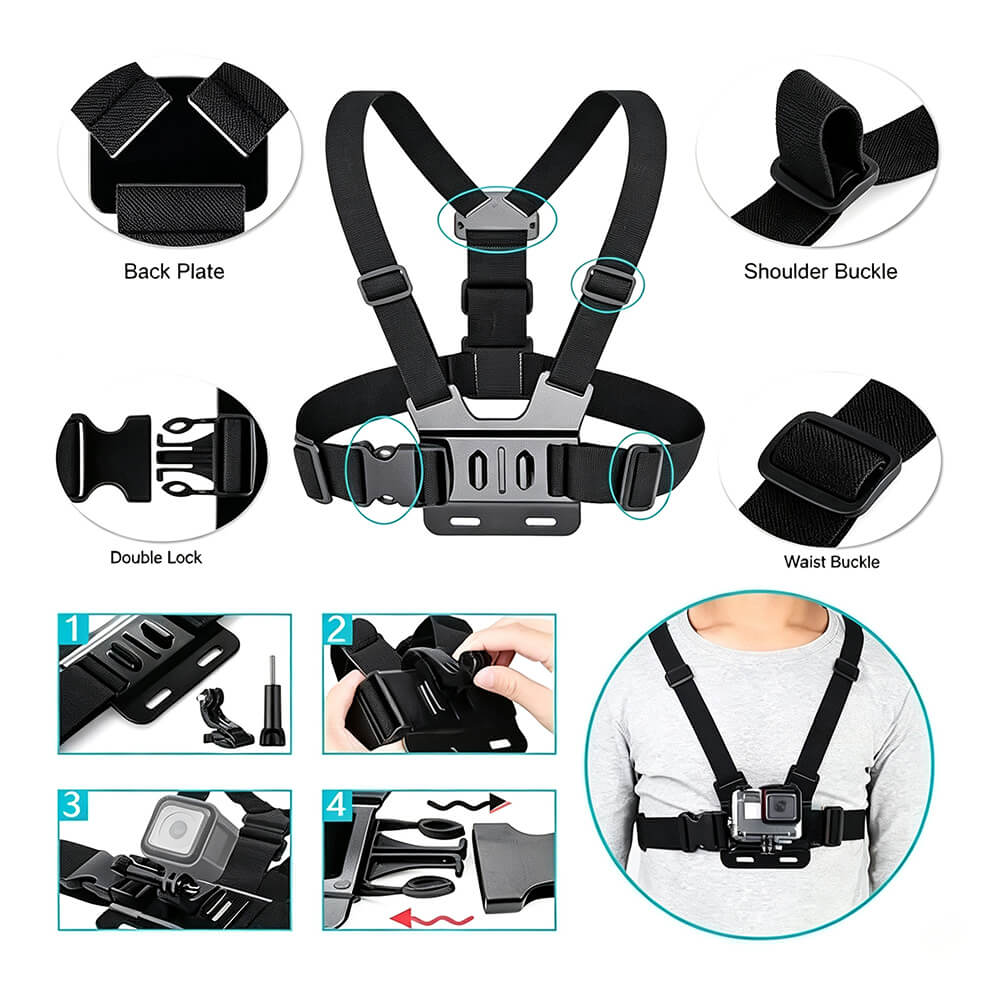 Action Camera Strap & Phone Clip Mounting Kit – Adjustable Backpack Clip Holder for GoPro & Smartphones