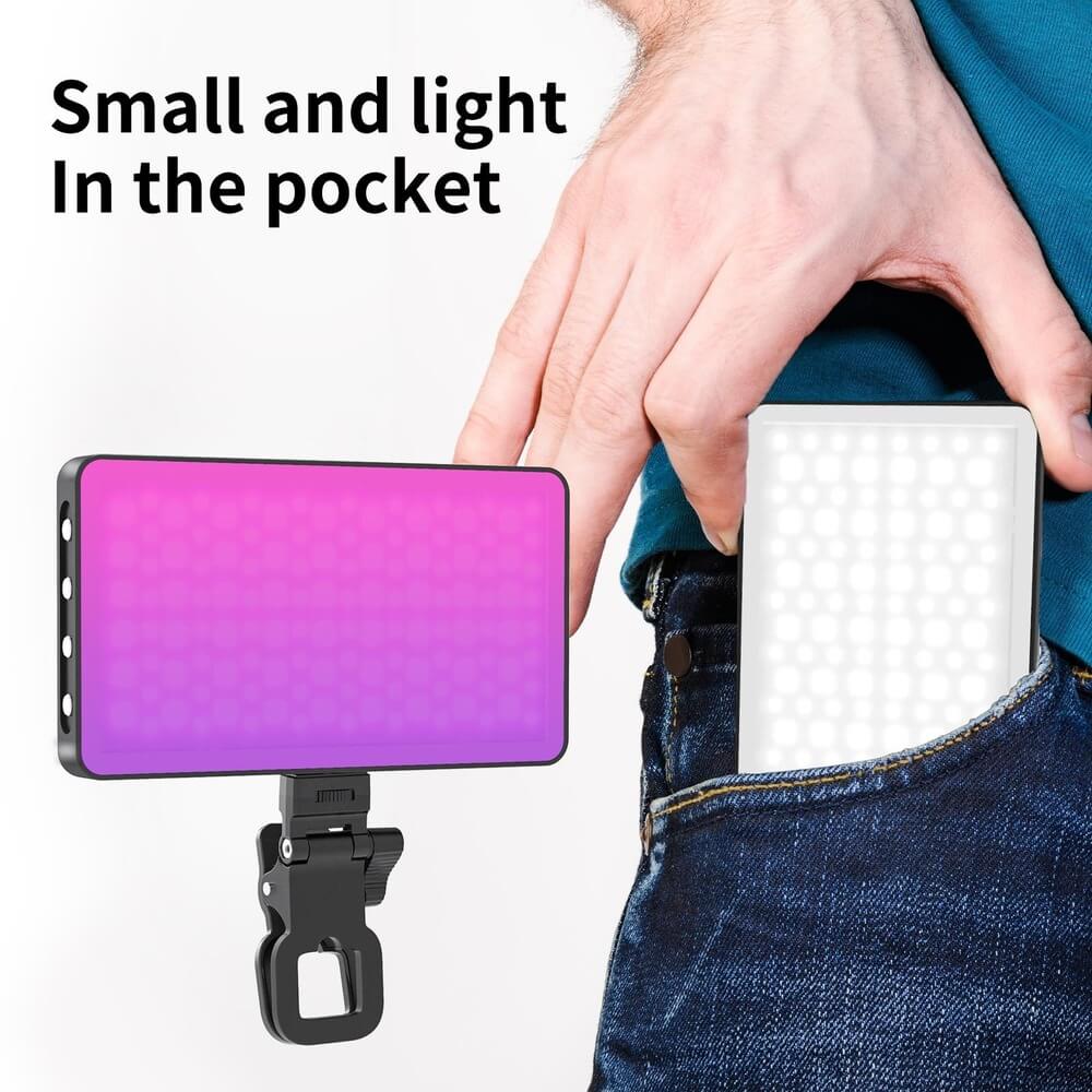 Metallic LED Selfie Light - Rechargeable Dimmable Clip-On Panel Lamp for iPhone and Smartphones