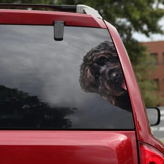 Bouvier Des Flandres Dog - Peekaboo Dog Head Car Sticker - DS019
