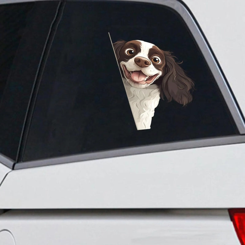English Springer Spaniel Dog - Peekaboo Dog Head Car Sticker - DS041
