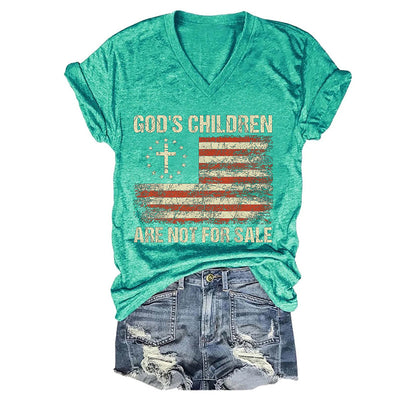 Women's Casual God'S Children Are Not For Sale Short Sleeve V-neck T-Shirt