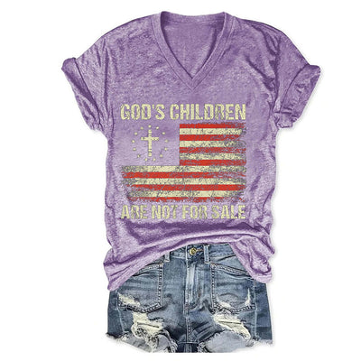 Women's Casual God'S Children Are Not For Sale Short Sleeve V-neck T-Shirt