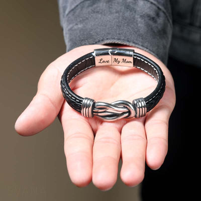 "Son And Mom Forever Linked Together" Braided Leather Bracelet
