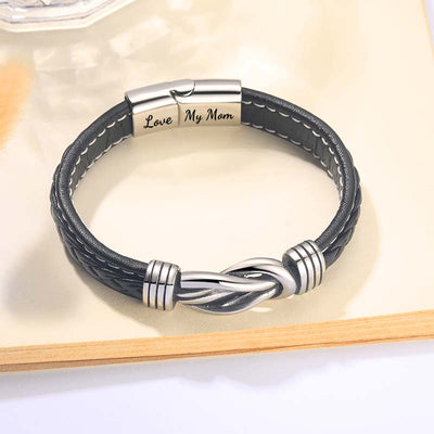 "Son And Mom Forever Linked Together" Braided Leather Bracelet