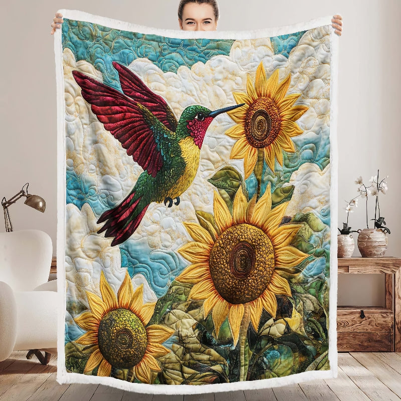 Sunflower Bliss Hummingbird Blanket - H239 - Premium Blanket