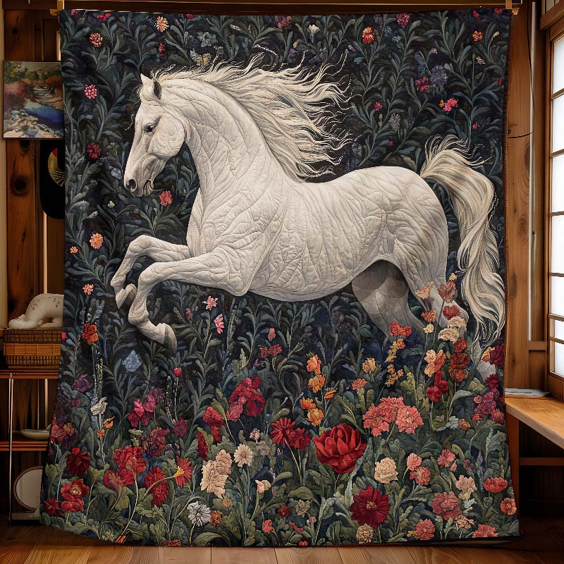 Blossom Fields White Horse Blanket - H252 - Premium Blanket