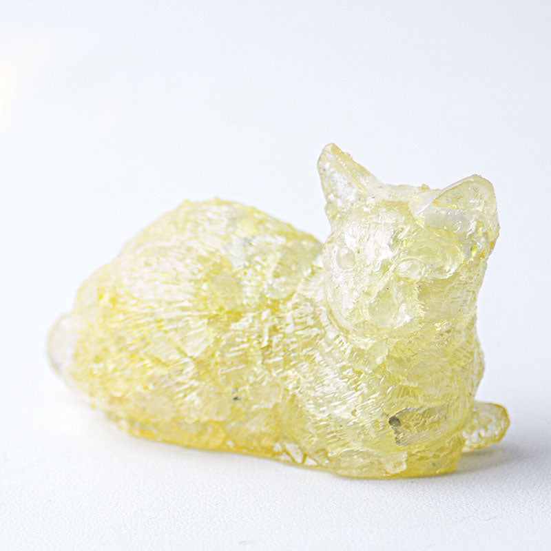Handmade Natural Crystal Gemstone Lying Cat - Lemon Citrine