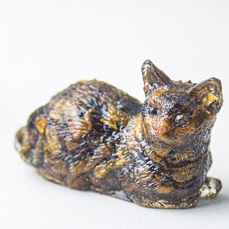 Handmade Natural Crystal Gemstone Lying Cat - Tigerite