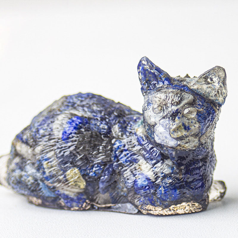 Handmade Natural Crystal Gemstone Lying Cat - Lapis Lazuli