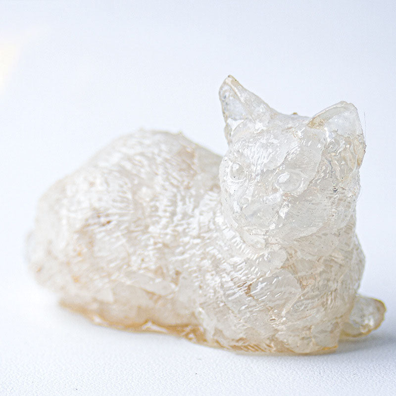 Handmade Natural Crystal Gemstone Lying Cat - Clear Quartz
