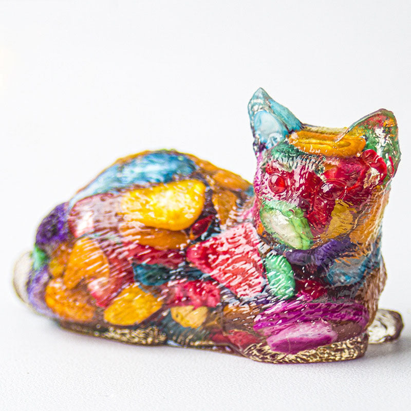 Handmade Natural Crystal Gemstone Lying Cat - Colorful Shell