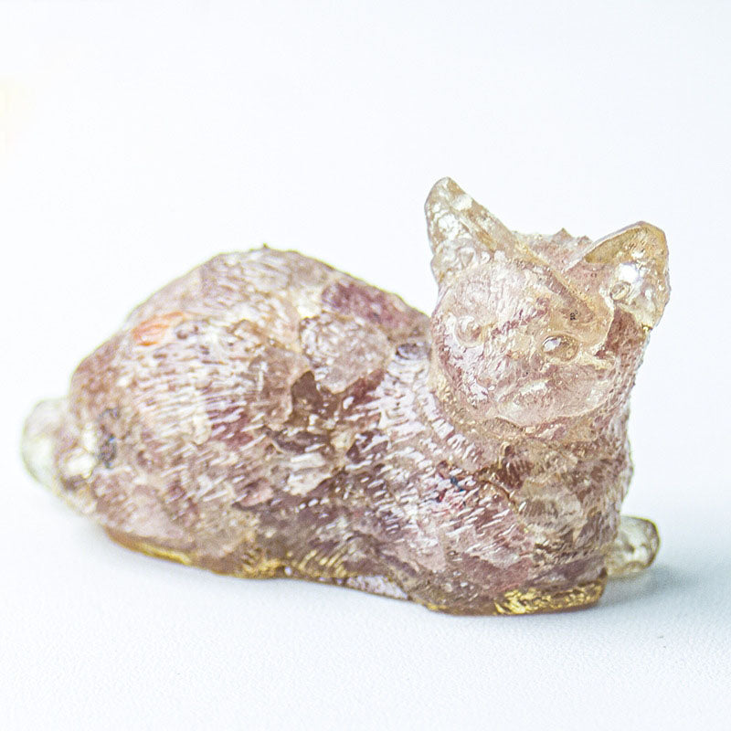 Handmade Natural Crystal Gemstone Lying Cat