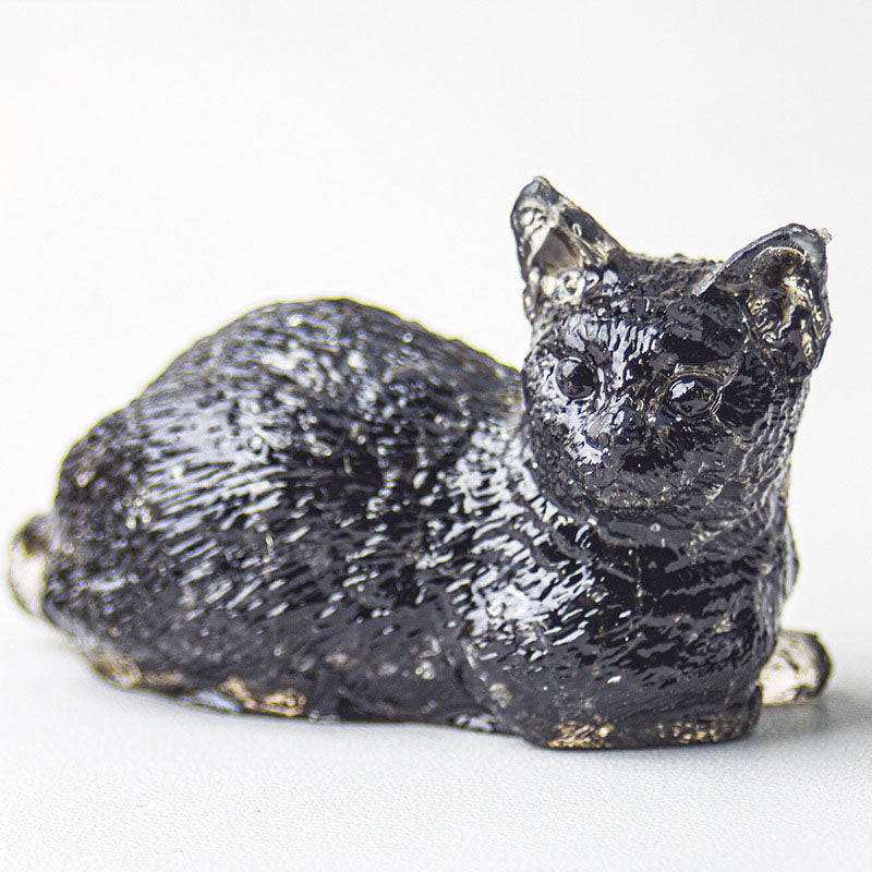 Handmade Natural Crystal Gemstone Lying Cat - Obsidian