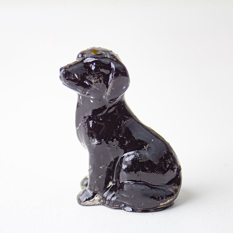 Handmade Natural Crystal Gemstone Sitting Dog - Obsidian