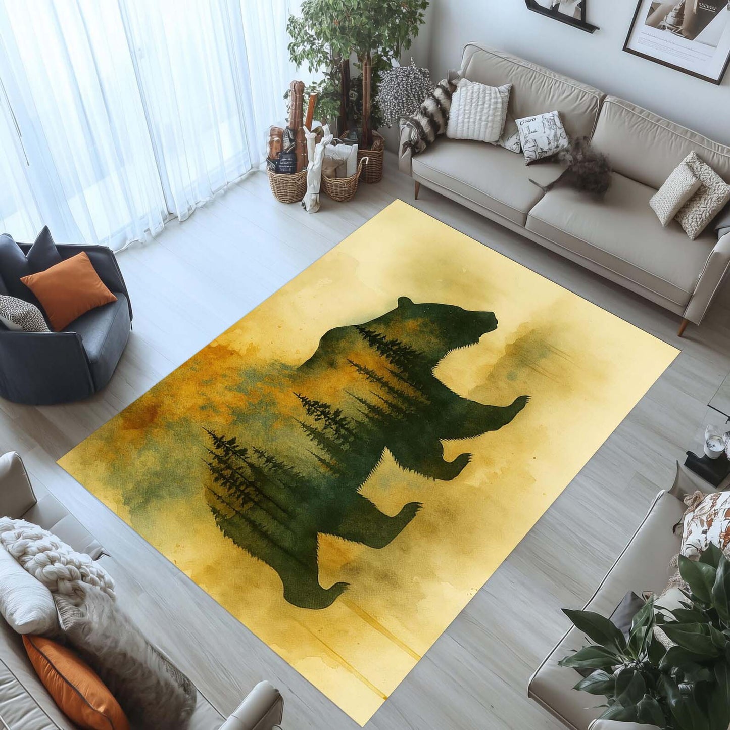 Forest Bear Silhouette Area Rug - 3D Illusion Area Rug - H630