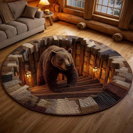 Bear Coming Out Of The Floor - 3D Illusion Round Rug - H633