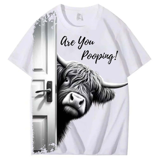 Funny Highland Cow "Are You Pooping?" Short Sleeve T-shirt