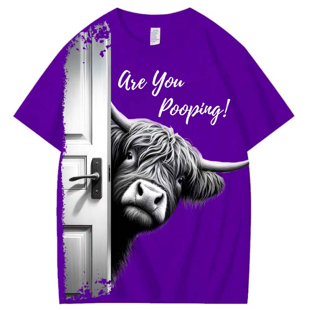Funny Highland Cow "Are You Pooping?" Short Sleeve T-shirt