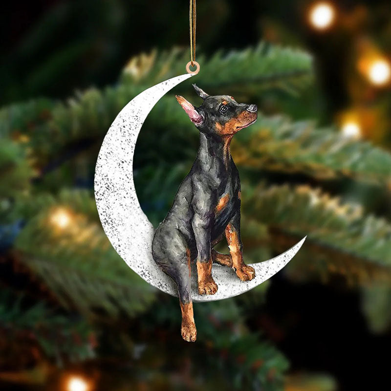 Doberman Pinscher Sit On The Moon Ornament MO038