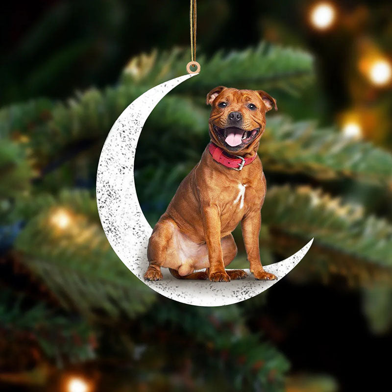 Staffordshire Bull Terrier Sit On The Moon Ornament MO090