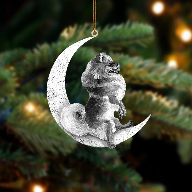 Pomeranian Sit On The Moon Ornament MO116