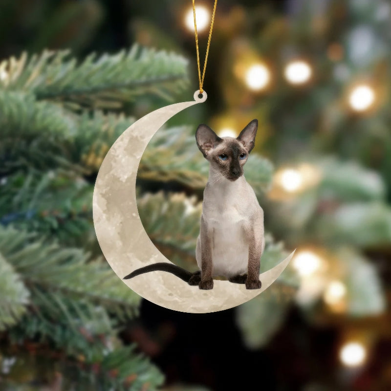 Balinese Cat Sits On The Moon Hanging Ornament Cs024