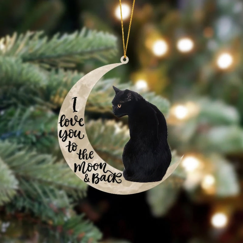 Black Cat 2 Sits On The Moon Hanging Ornament Cs017