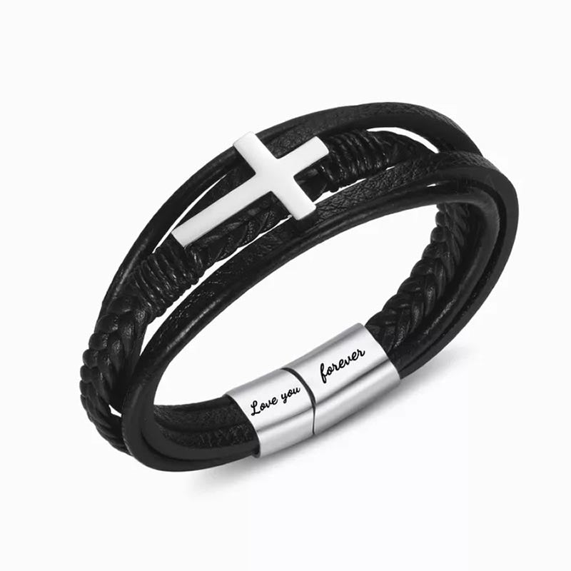 To My Son Pray Through It Leather Cross Bracelet