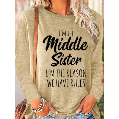 Women's Funny Sister Gift Middle Sister Casual Long Sleeve Top