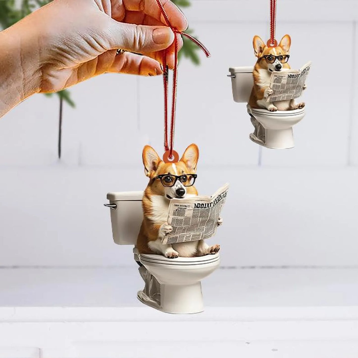 Pembroke Welsh Corgi - Dog Sitting On Toilet Ornament  OT003