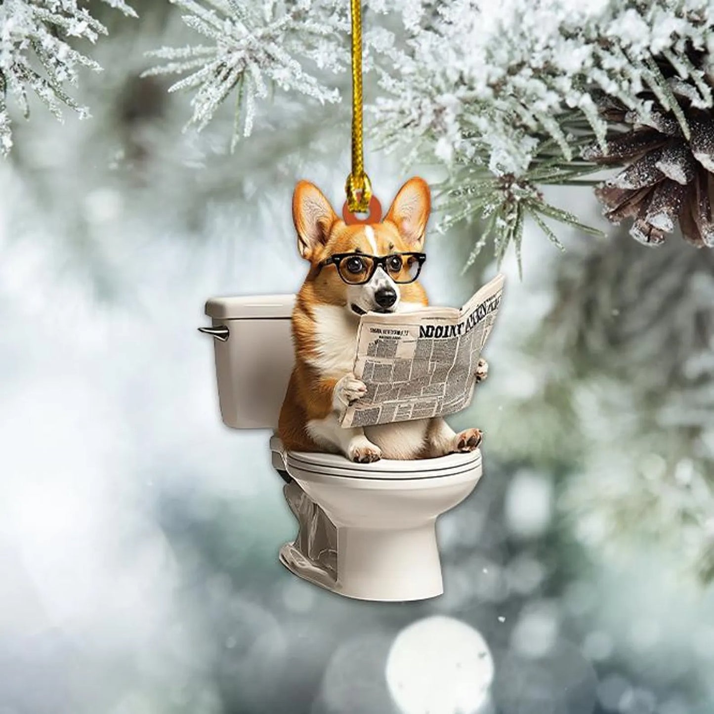 Pembroke Welsh Corgi - Dog Sitting On Toilet Ornament  OT003