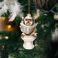 Havanese - Dog Sitting On Toilet Ornament  OT005