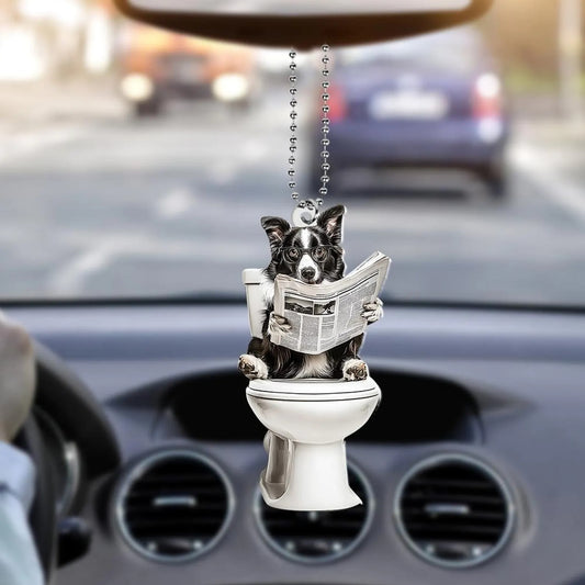 Border Collie - Dog Sitting On Toilet Ornament  OT006