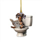 Dachshund - Dog Sitting On Toilet Ornament  OT011