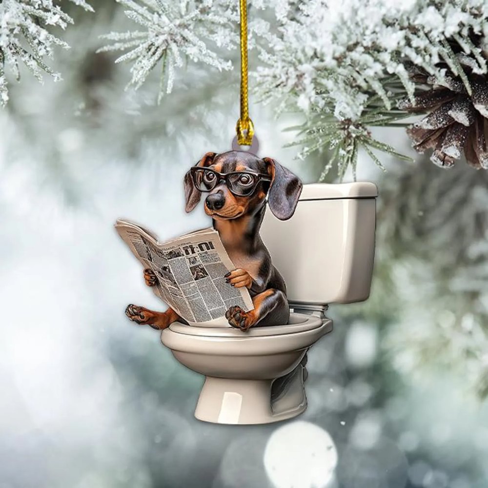 Dachshund - Dog Sitting On Toilet Ornament  OT011
