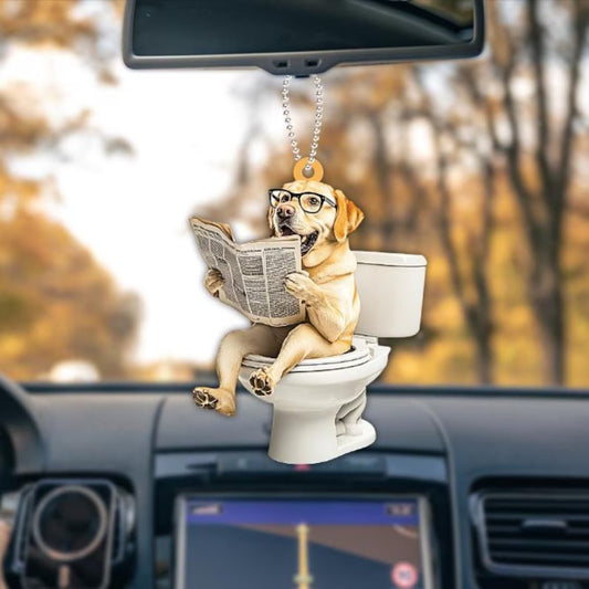 Golden Retriever - Dog Sitting On Toilet Ornament  OT018