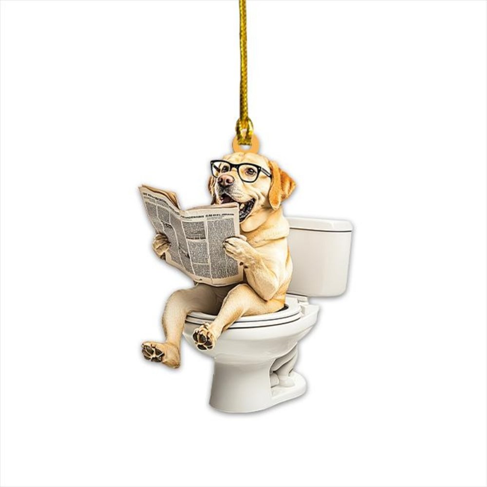Golden Retriever - Dog Sitting On Toilet Ornament  OT018