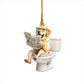 Golden Retriever - Dog Sitting On Toilet Ornament  OT018