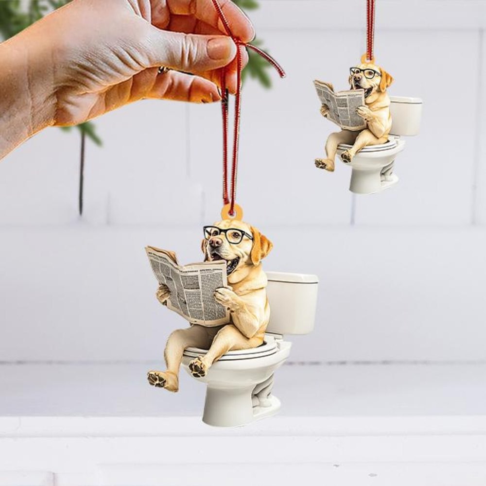 Golden Retriever - Dog Sitting On Toilet Ornament  OT018