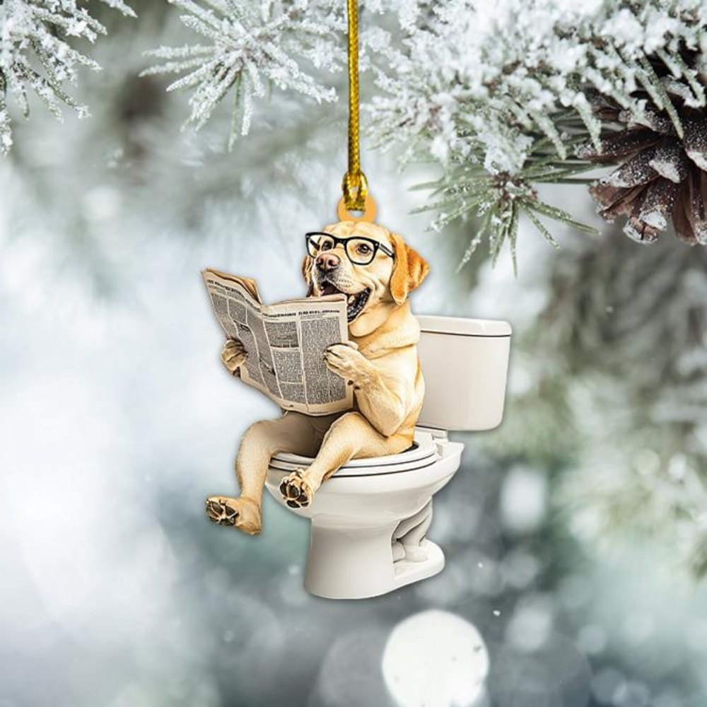 Golden Retriever - Dog Sitting On Toilet Ornament  OT018